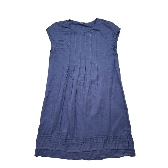 SUNDANCE Periwinkle Pleated Bodice Hem 100% Linen Shift Dress Size Small Purple - Picture 4 of 9